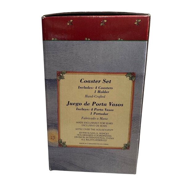 Susan Winget 4 Coaster Set w/ Christmas Tree Holder Ceramic Hand Painted Vintage - Picture 4 of 12